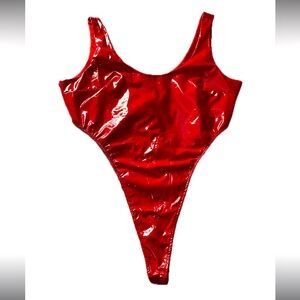 Red Faux Latex One Piece